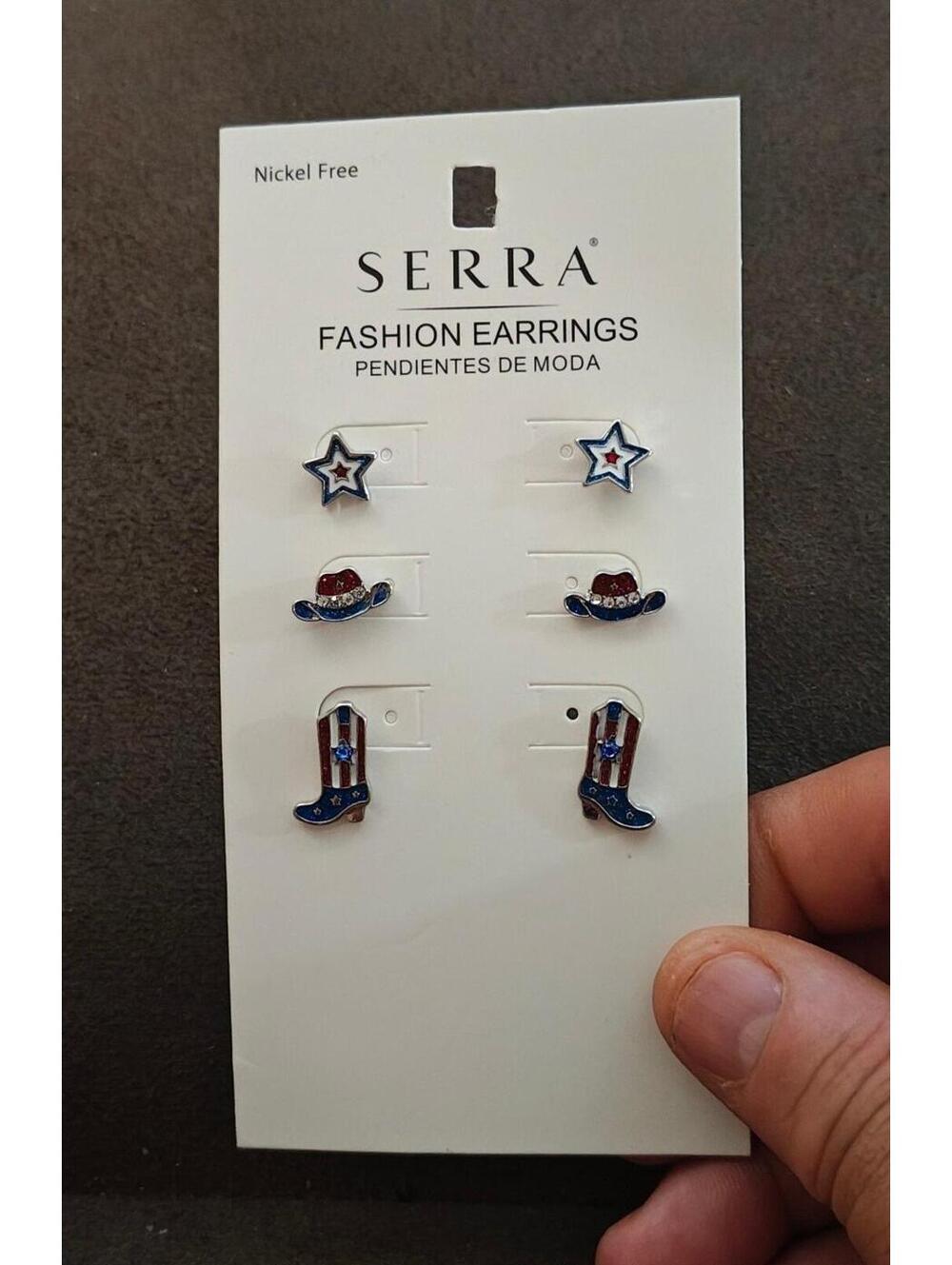 Serra Brand Patriotic Fashion Earrings With Western Themed Design New